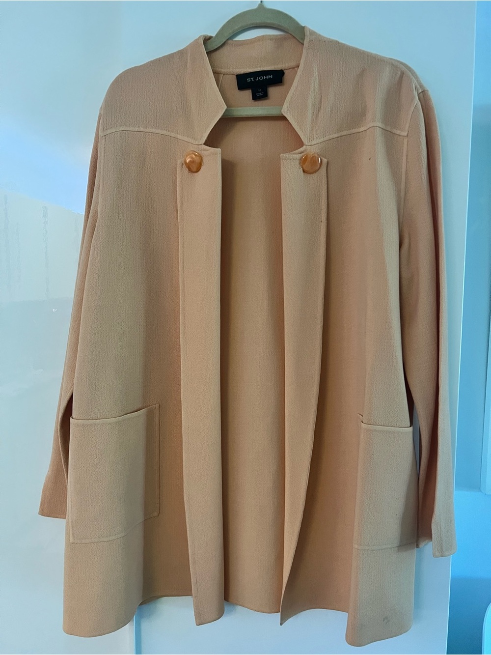 St. John Peach Open-Front Coatigan with Patch Pockets 100% wool